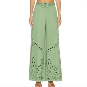 Hemant & Nandita Green Flared Pants W Embroired  Belt Wide Leg W Eyelets Small
